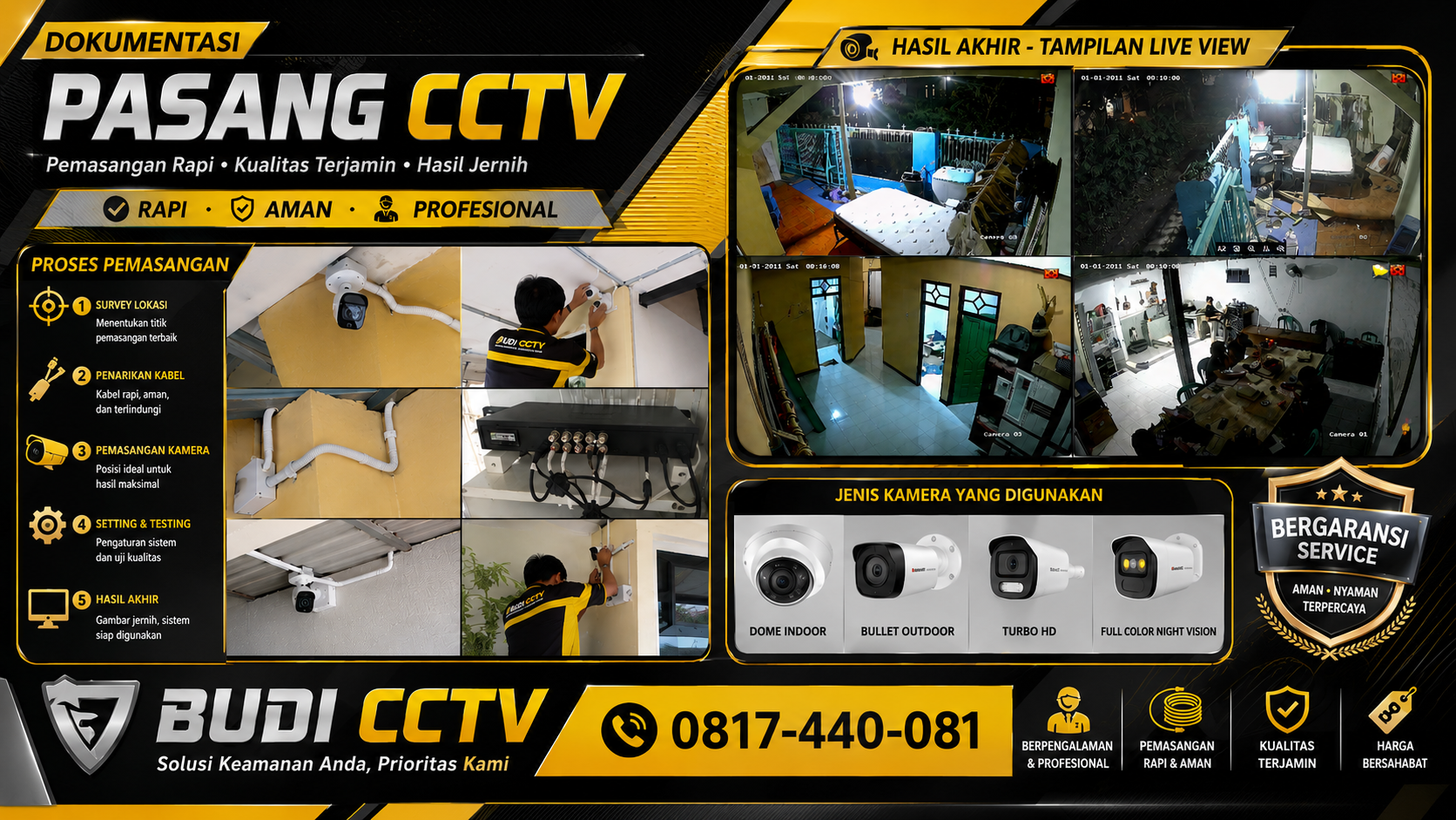 Instalasi CCTV Hikvision Smart Hybrid Light ColorVu 8 Channel 2MP di Rumah Area Cirebon
